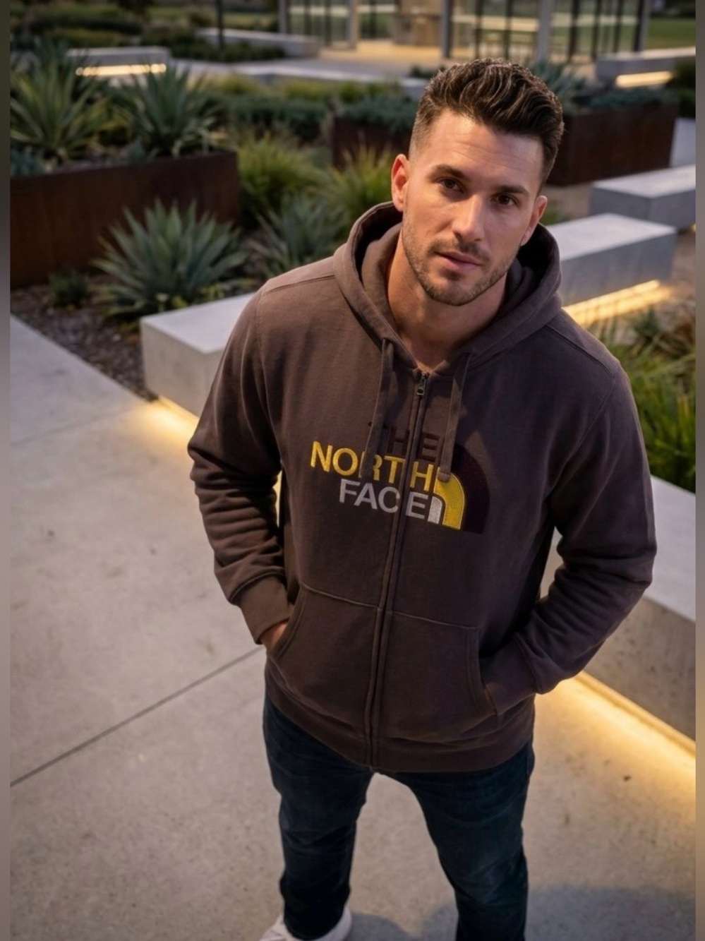 The North Face Men's Brown Zip Hoodie Sweatshirt.